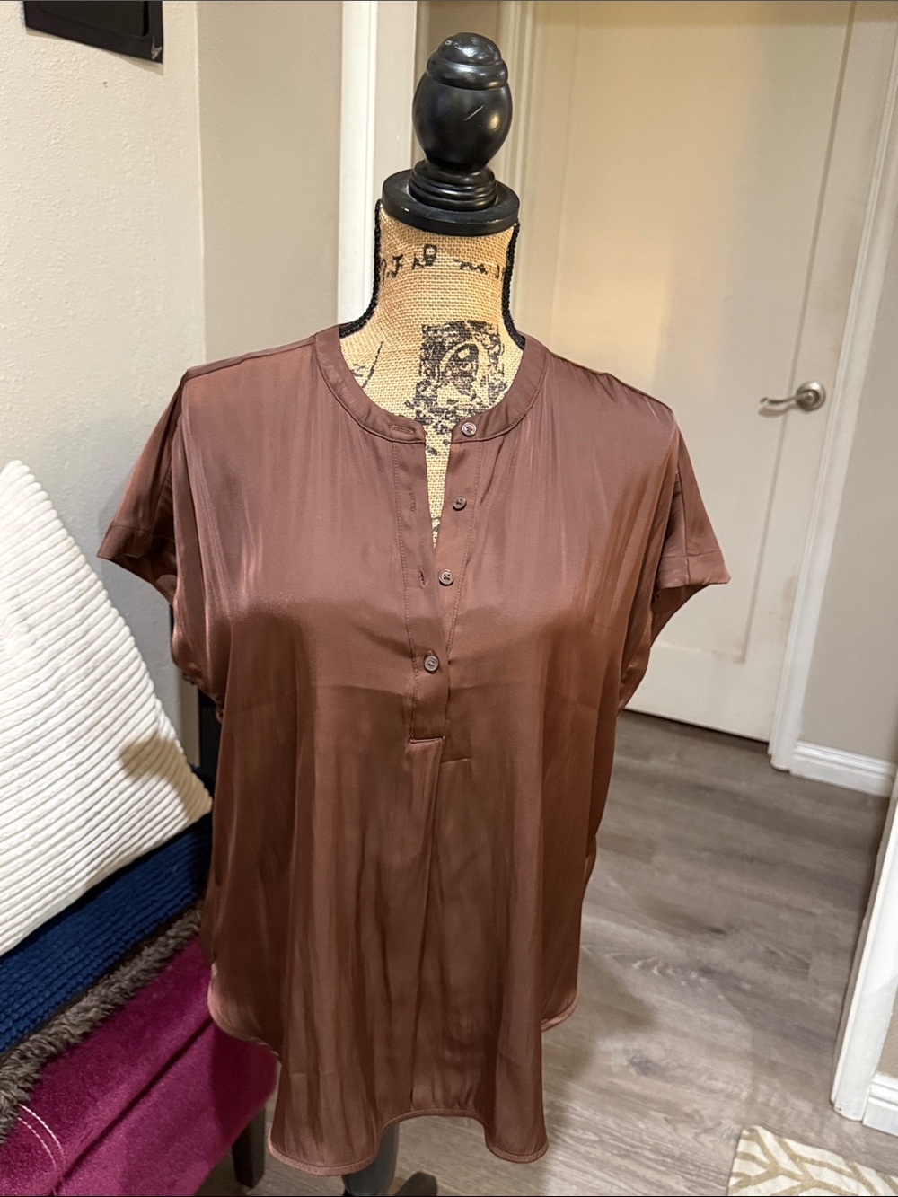 Old Navy Satin Short-Sleeve Blouse in Brown